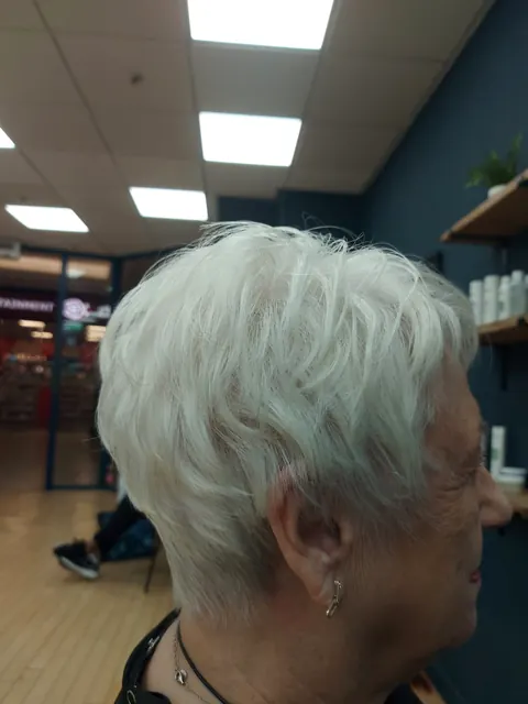 Silver pixie crop haircut